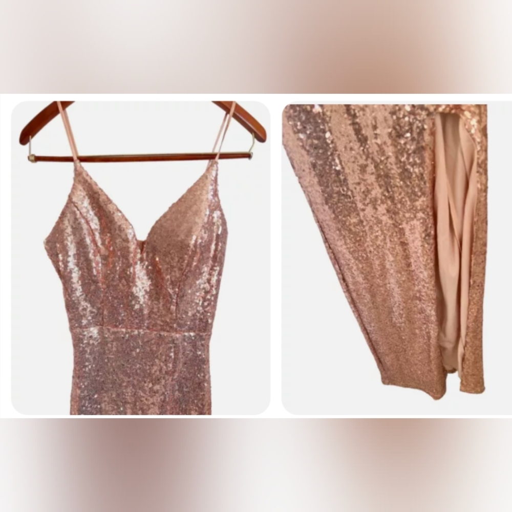 B.Smart | Sequined Rose Gold Bodycon Side Slit Formal Dress | Size 3/4 - Picture 5 of 6